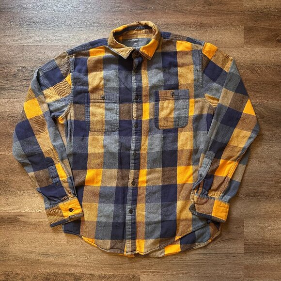 Urban Pipeline Casual Button Down Mens Medium Yellow Plaid Rugged Flannel Shirt - Picture 1 of 5